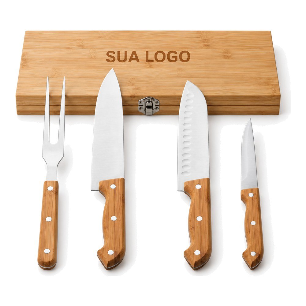 Kit Churrasco com Caixa Bambu Personalizado