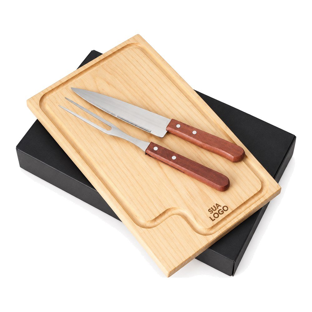 Kit Churrasco Faca, Garfo e Tábua Personalizado