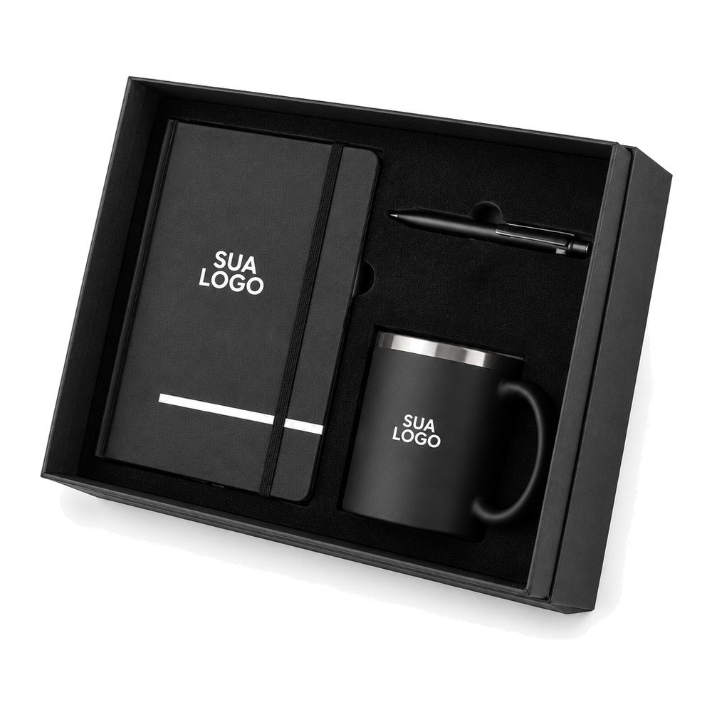 Kit Corporativo Caderno, Caneca e Caneta Personalizado