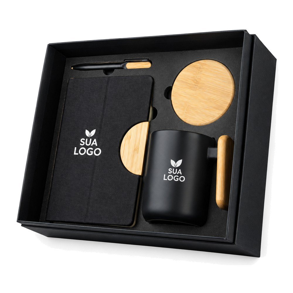 Kit Corporativo com Caneca 550 ml e Detalhes em Bambu Personalizado