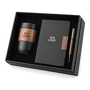 Kit Corporativo com Copo de Cerâmica e Madeira Personalizado