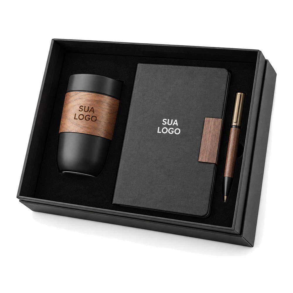 Kit Corporativo com Copo de Cerâmica e Madeira Personalizado