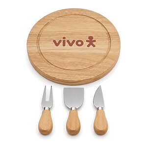 Kit Queijo Tábua Redonda em Madeira Personalizado