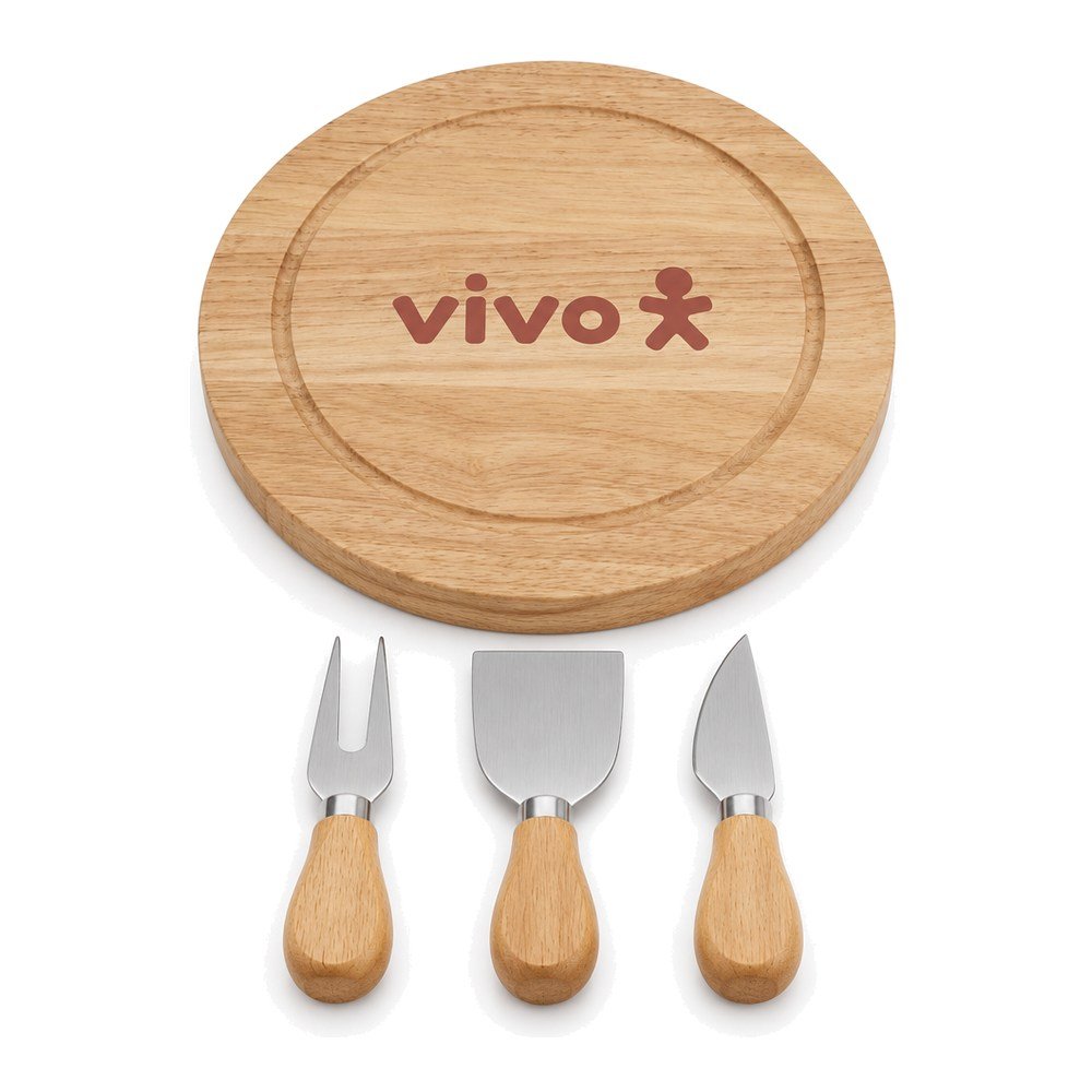 Kit Queijo Tábua Redonda em Madeira Personalizado