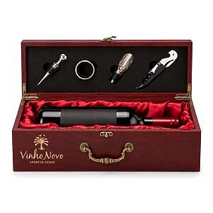 Kit Vinho Maleta de Madeira para Garrafa Personalizado