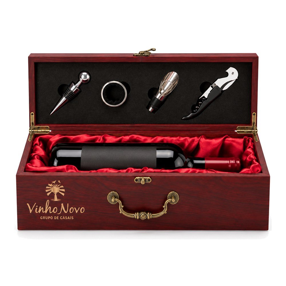 Kit Vinho Maleta de Madeira para Garrafa Personalizado