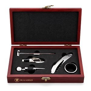 Kit Vinho 5 Peças em Estojo de Madeira Personalizado
