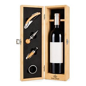 Kit Vinho Baú de Bambu para Garrafa Personalizado