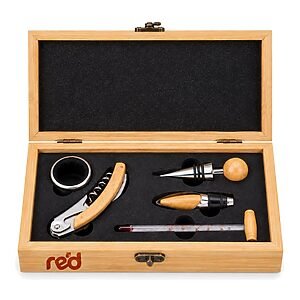 Kit Vinho 5 Peças em Caixa de Bambu Personalizado